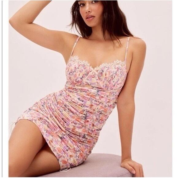 For Love and Lemons Gardenia floral Mini Dress Sz Large Cottage Core coquette - Picture 5 of 9